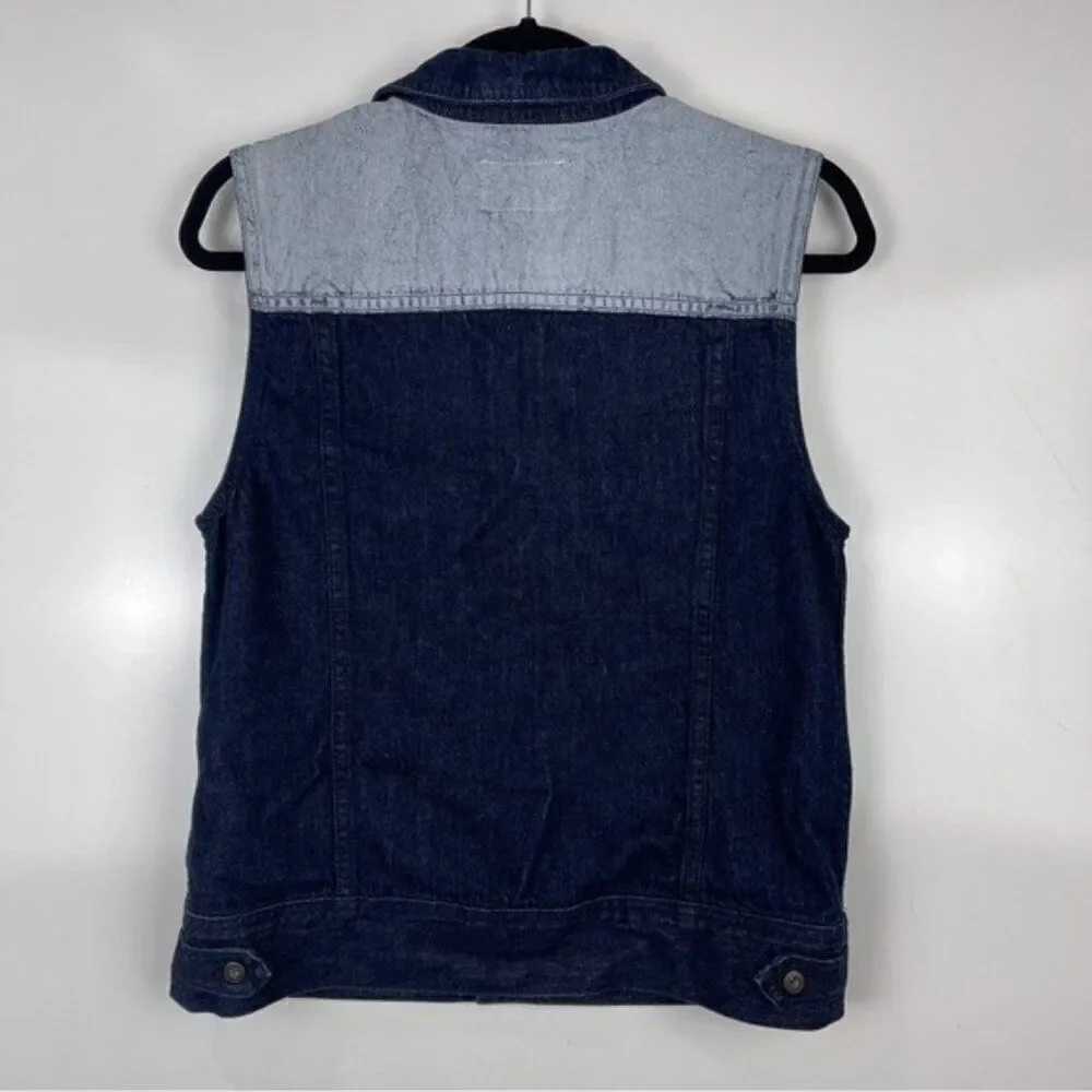 Rag & Bone Color Block Blue Denim Jean Vest Sleeveless Women's Size XS Oversized